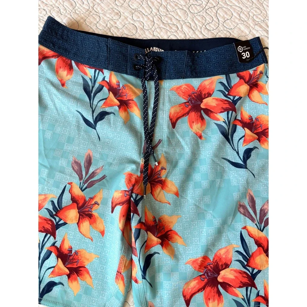 Billabong Sundays Pro Boardshorts Mens‎ 30 Blue Orange Floral Lily Swim Trunks